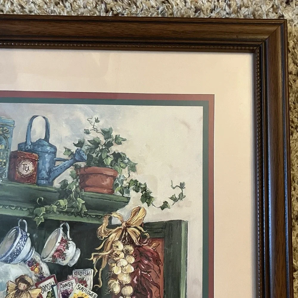 Home Interiors Farmers Market Matted Print Cherry Frame Vintage Cottage Core